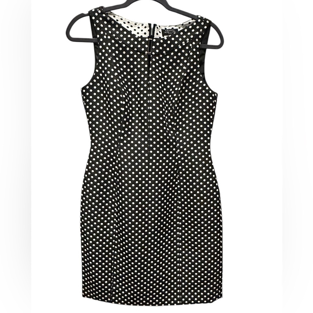 Tahari by Arthur S Levine Elegant Black and White Polka Dot Dress petite size 4